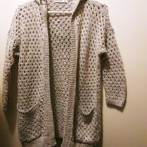 Light grey hooded cotton knit cardigan